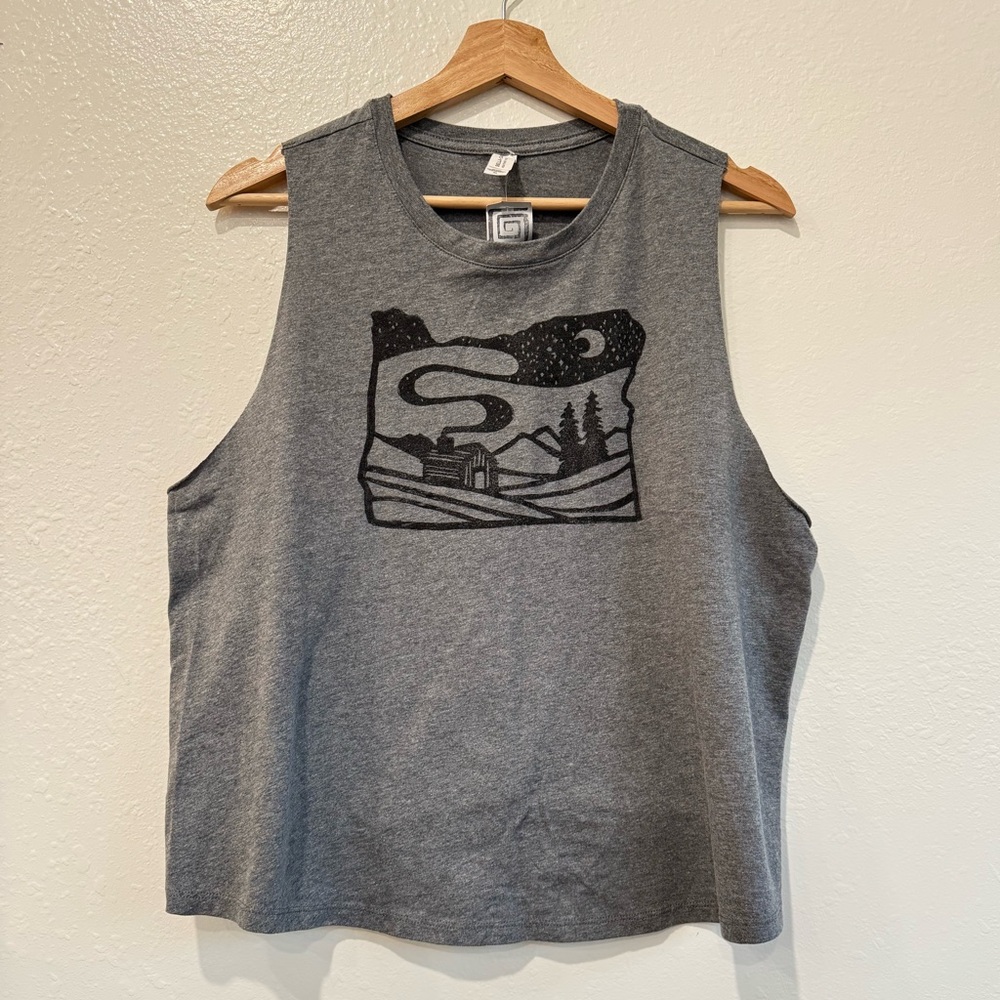 Bella Canvas Printed “Oregon” Charcoal Cropped Graphic Tank - XL